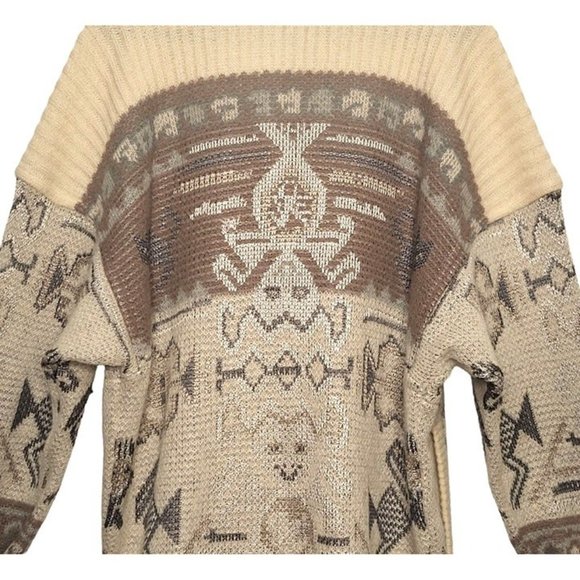 Vintage BOGNER Cardigan Aztec Cat Print Nordic Outdoor Mohair Sweater WOMENS 10 - Picture 6 of 11